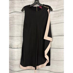 Ted Baker Tunic Bolty Asymmetric Draped Ruffle Dress W/ Gold Button Size 3/M/8